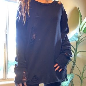 H&M Divided Black Destroyed Crewneck Sweater XL